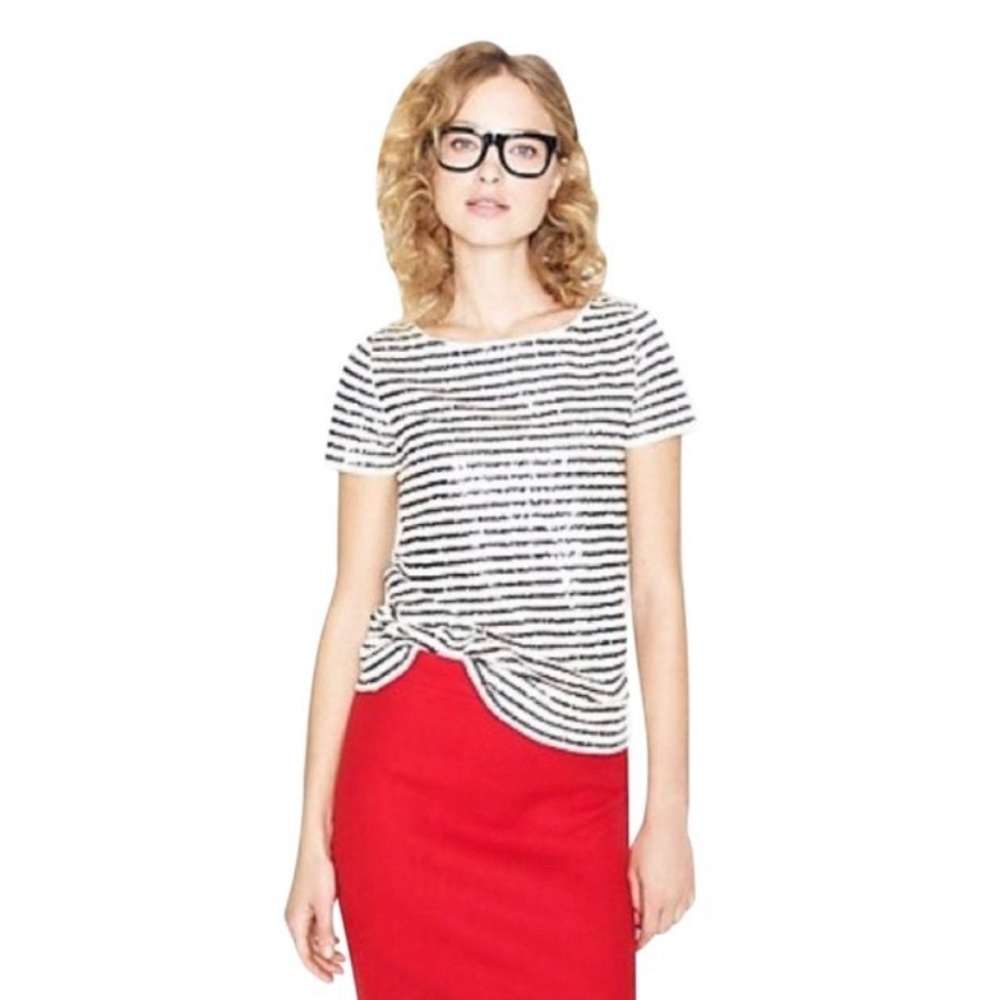 JCrew striped sequin Black and Cream  top Size Small